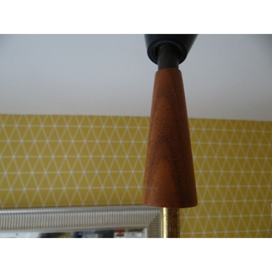 Image 1 of Vintage Scandinavische kroonluchter van teakhout en glas