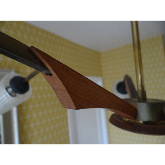 Image 1 of Vintage Scandinavische kroonluchter van teakhout en glas