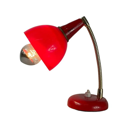 Vintage - Rode Bureaulamp - Messing nek