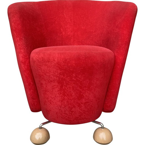 Mid Century rode fauteuil met bijzondere poten