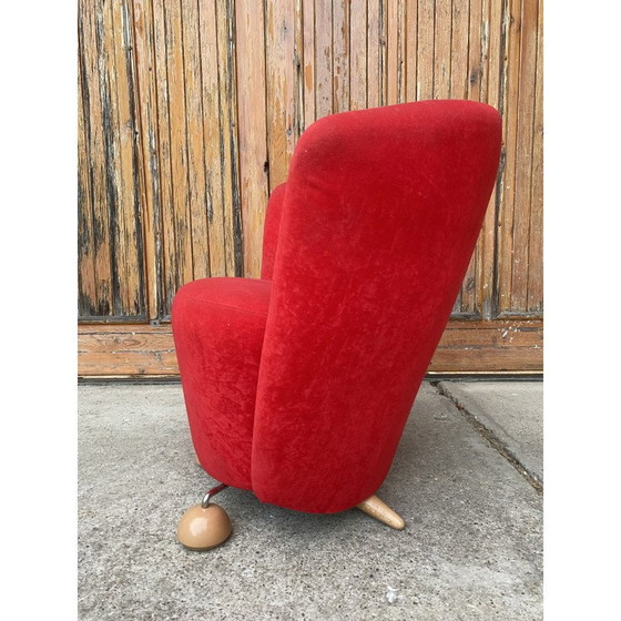 Image 1 of Mid Century rode fauteuil met bijzondere poten