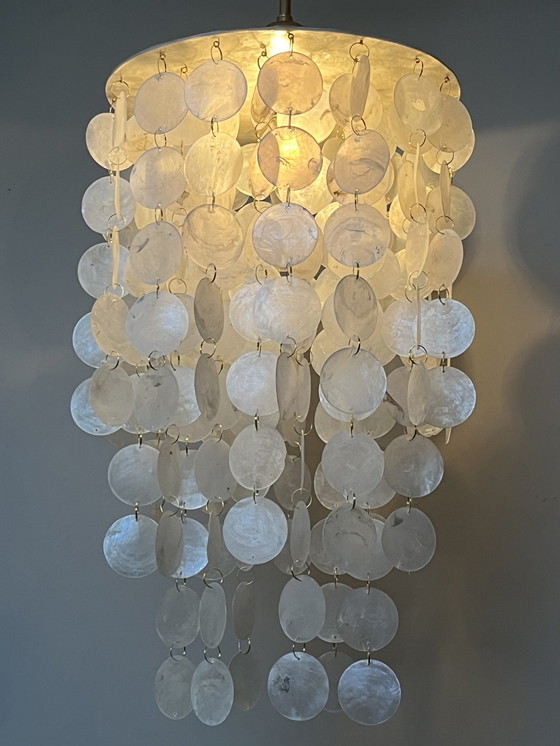 Image 1 of Capiz Schelpen Hanglamp Parelmoer Schelp Gouden Details ! Luxe Uitvoering