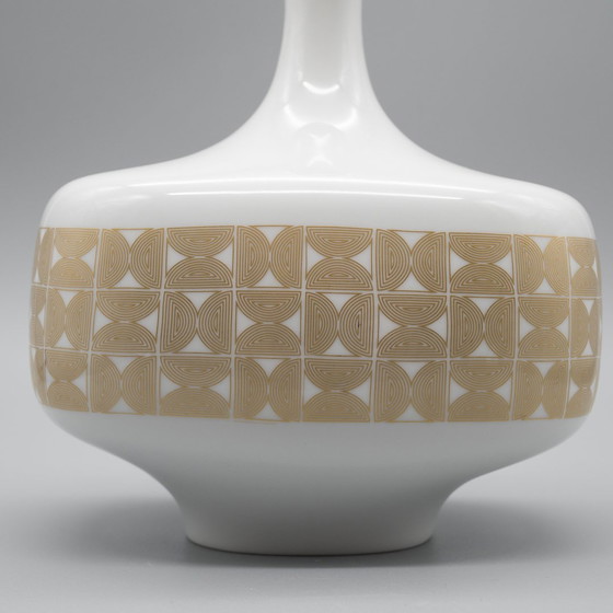 Image 1 of Hutschenreuther Glanzend Porseleinen Vaas Goud Geometrisch 70S Vintage Space-Age