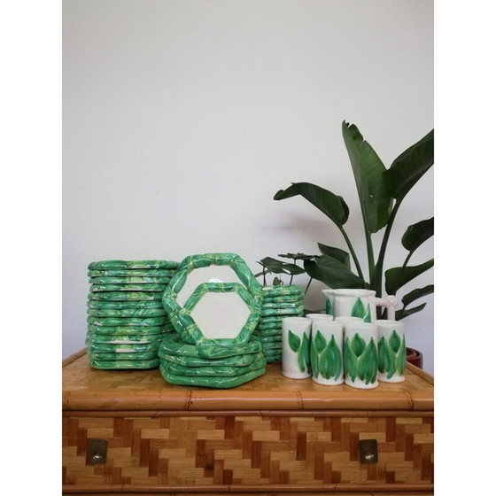 Image 1 of Set van 31 Italiaans vintage servies van tropische schalen en glazen door Colin Morrow voor Arpex, jaren 1970