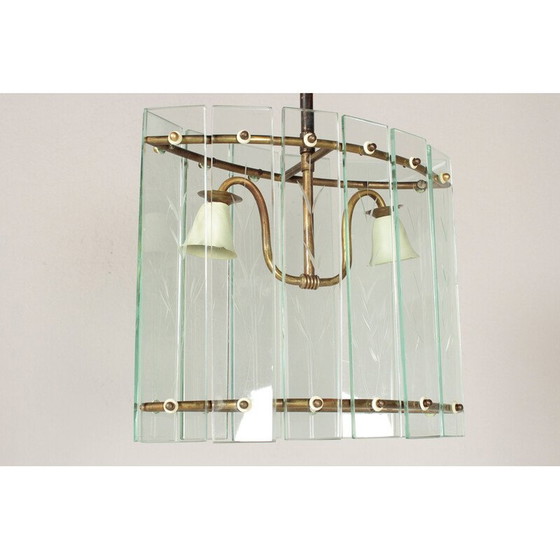 Image 1 of Vintage Art Deco hanglamp van glas en messing, 1910