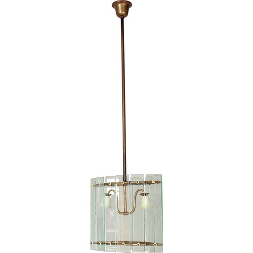 Vintage Art Deco hanglamp van glas en messing, 1910