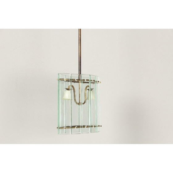 Image 1 of Vintage Art Deco hanglamp van glas en messing, 1910
