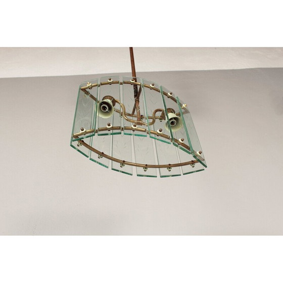 Image 1 of Vintage Art Deco hanglamp van glas en messing, 1910