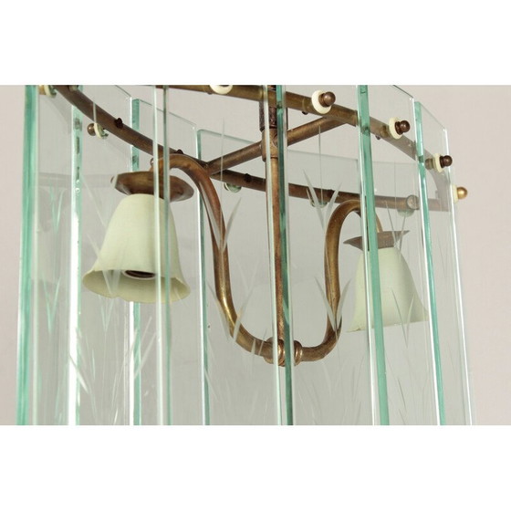 Image 1 of Vintage Art Deco hanglamp van glas en messing, 1910