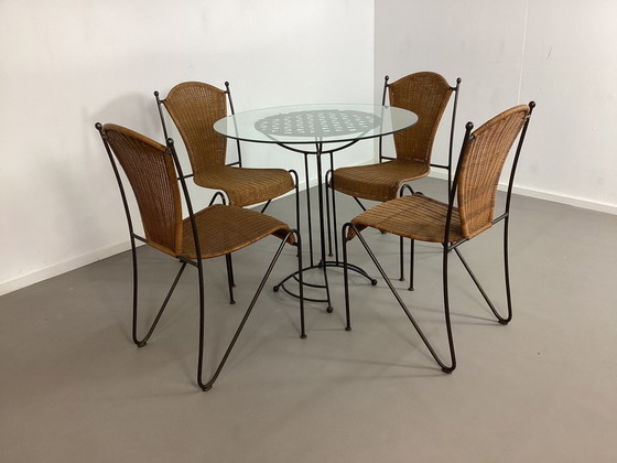 Image 1 of Vintage Rieten Rotan Stoelen Met Tafel