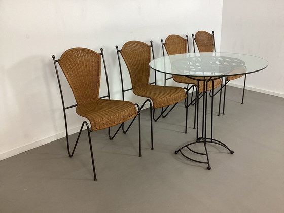 Image 1 of Vintage Rieten Rotan Stoelen Met Tafel