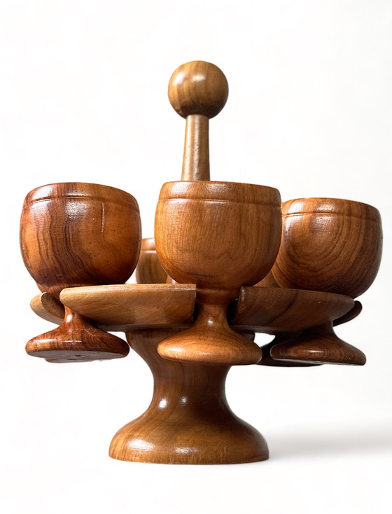 Image 1 of Teak houten eierdoppen set vintage Deens design display