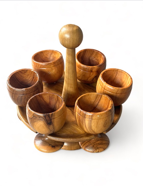 Image 1 of Teak houten eierdoppen set vintage Deens design display