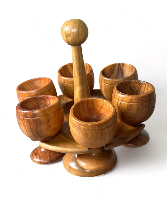 Image 1 of Teak houten eierdoppen set vintage Deens design display