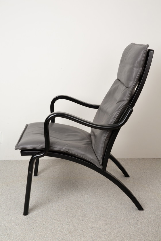 Image 1 of Vintage Zwart Leren Fauteuil – Stouby 1970, Model Mimi | Deens Design