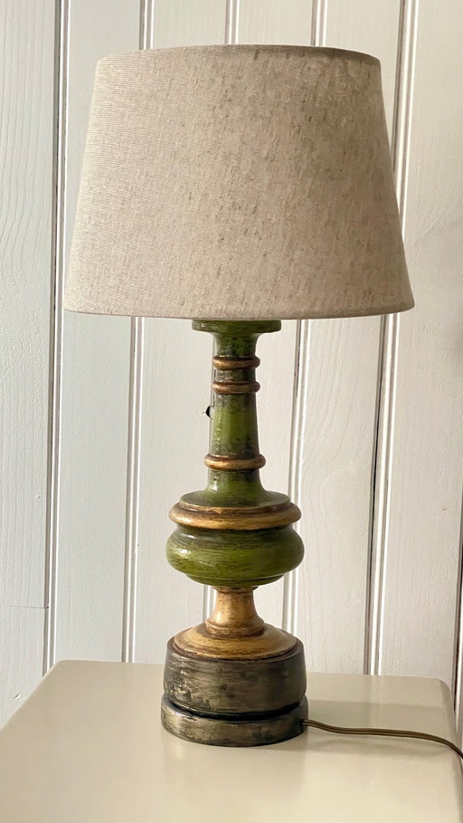 Vintage Houtgedraaide Chique Gouden Lamp