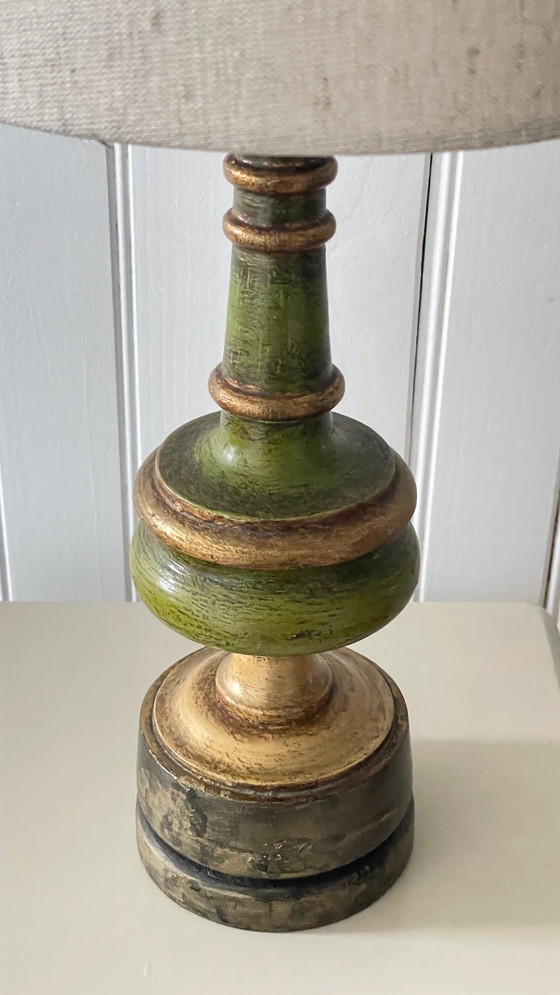 Image 1 of Vintage Houtgedraaide Chique Gouden Lamp