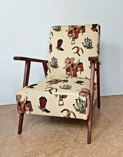 Vintage Fauteuil Met Cowboy Stof