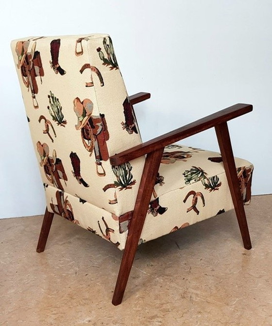 Image 1 of Vintage Fauteuil Met Cowboy Stof