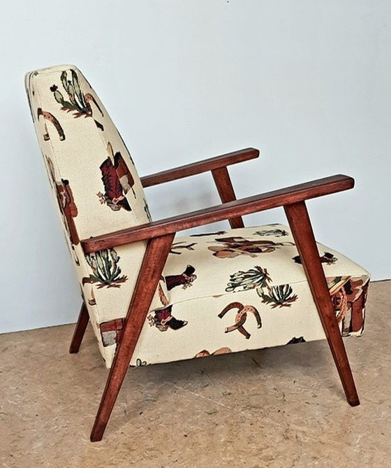 Image 1 of Vintage Fauteuil Met Cowboy Stof