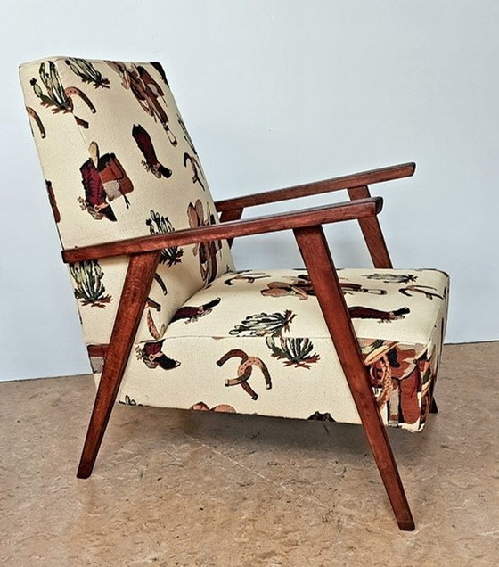 Image 1 of Vintage Fauteuil Met Cowboy Stof