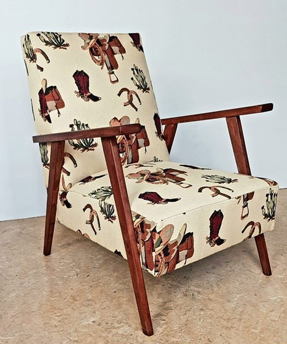 Image 1 of Vintage Fauteuil Met Cowboy Stof