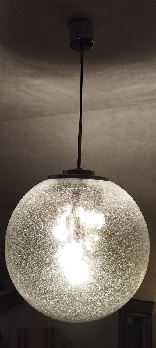 Doria Sputnik hanglamp Space Age Big Ball bubbelglas zilverkleurig