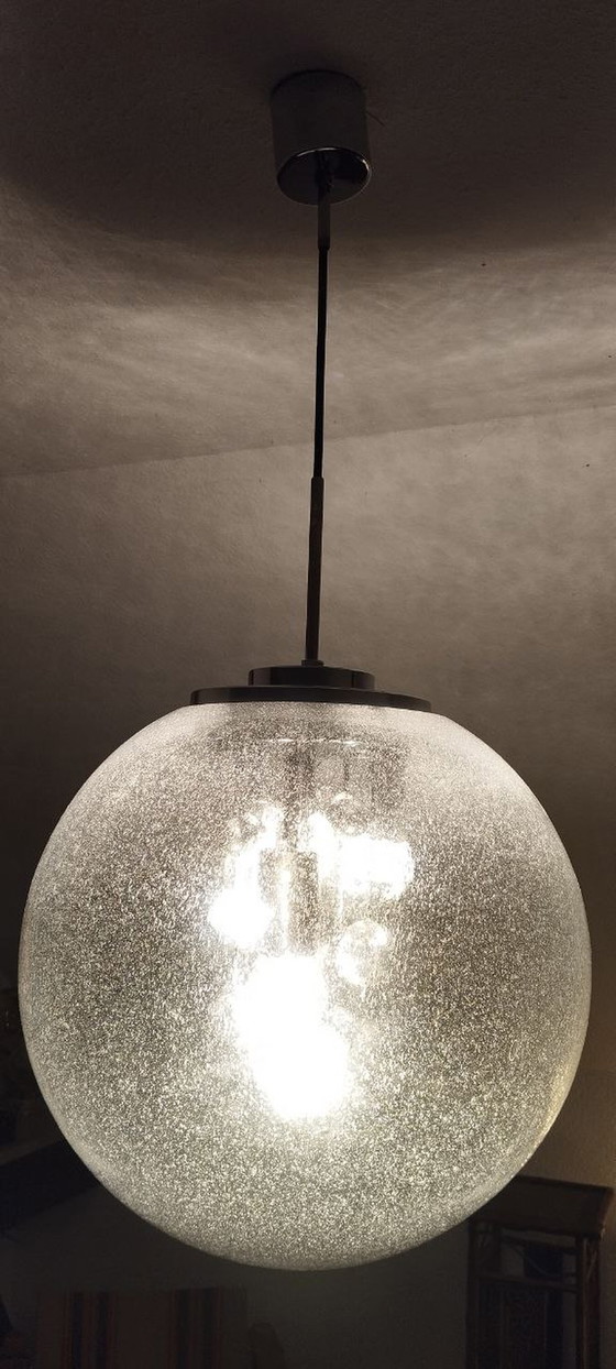 Image 1 of Doria Sputnik hanglamp Space Age Big Ball bubbelglas zilverkleurig