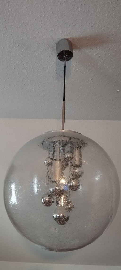 Doria Sputnik hanglamp Space Age Big Ball bubbelglas zilverkleurig