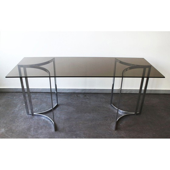 Image 1 of Vintage console in rookglas en chromen poten, 1970