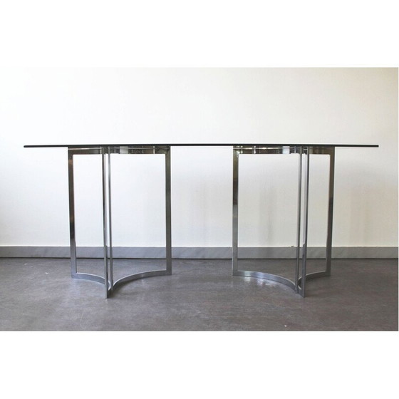 Image 1 of Vintage console in rookglas en chromen poten, 1970