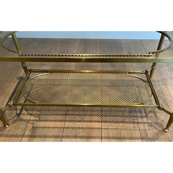 Image 1 of Vintage bronzen en messing salontafel met dubbel glazen blad, 1940