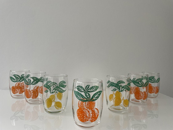 Image 1 of 7X Retro Limonadeglazen Citrusvrucht Decoraties