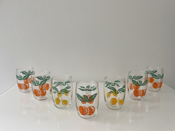 Image 1 of 7X Retro Limonadeglazen Citrusvrucht Decoraties