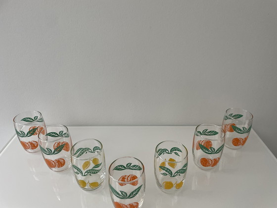 Image 1 of 7X Retro Limonadeglazen Citrusvrucht Decoraties