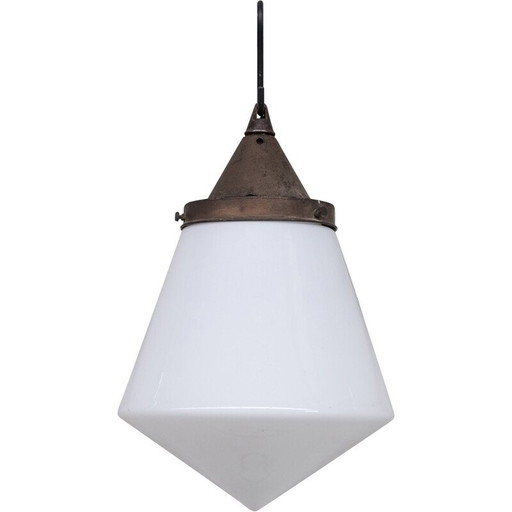 Mid-eeuwse opaline conische hanglamp, Frankrijk 1950
