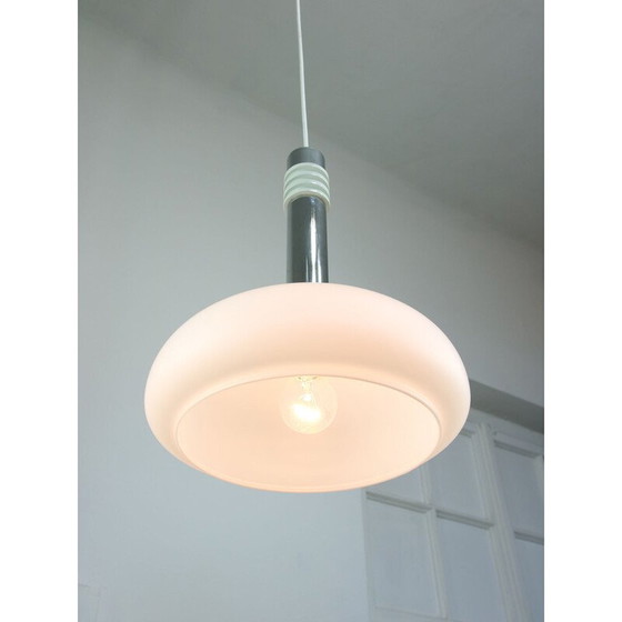 Image 1 of Vintage hanglamp van chroomstaal en opaline glas, Denemarken 1960