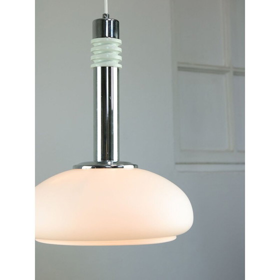 Image 1 of Vintage hanglamp van chroomstaal en opaline glas, Denemarken 1960