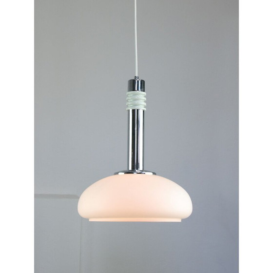 Image 1 of Vintage hanglamp van chroomstaal en opaline glas, Denemarken 1960
