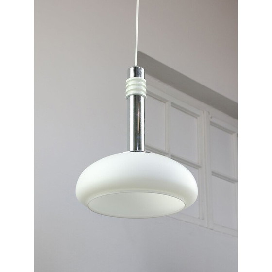 Image 1 of Vintage hanglamp van chroomstaal en opaline glas, Denemarken 1960