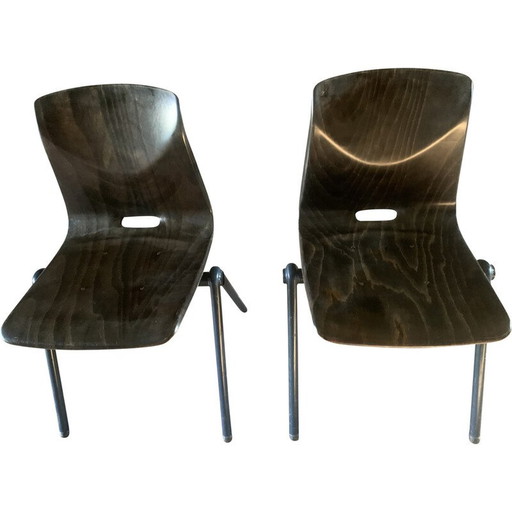 Paar vintage industriële S30 stoelen van metaal en geperst hout van Galvanitas voor Pagholz en Thurop SA, Duitsland 1967
