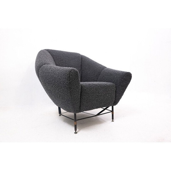 Image 1 of Mid-eeuwse Italiaanse zwarte bouclette fauteuil, 1950