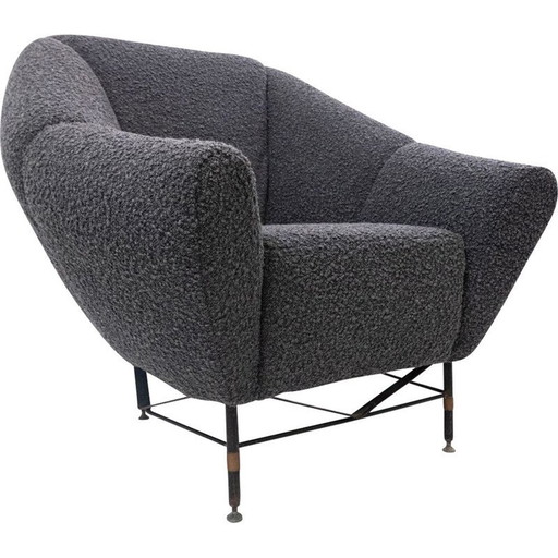 Mid-eeuwse Italiaanse zwarte bouclette fauteuil, 1950