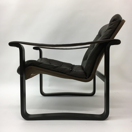 Image 1 of Mid Century Design Oy Bj Dahlqvist Ab Donkerbruin Lederen Safari Stoel, 1960'S