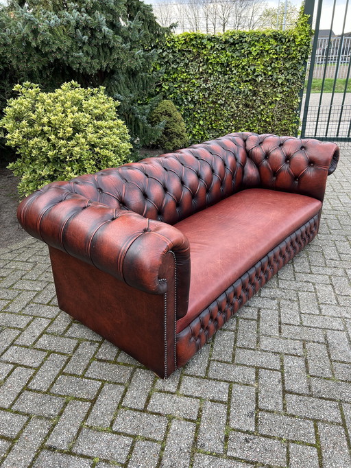 Chesterfield Stijl Bank Bruin Rood