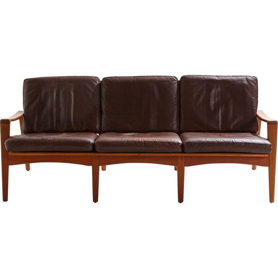 Image 1 of Deense vintage leren bank van Arne Wahl Iversen voor Komfort, 1950