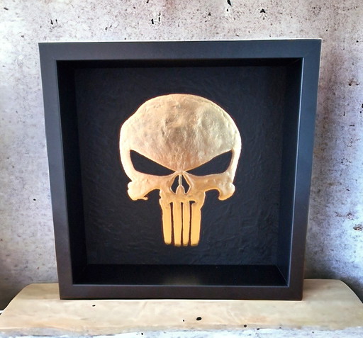 The Punisher Skull Verguld In 23Ct Goud In Kunstwerk Lijst