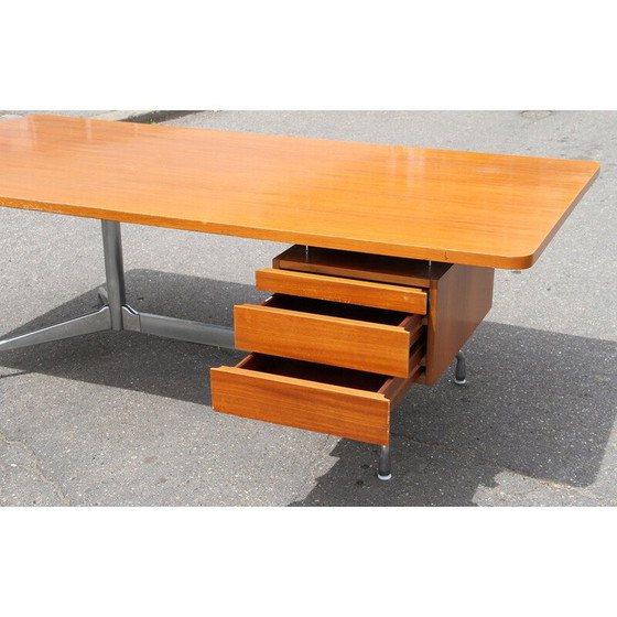 Image 1 of Vintage bureau in gelakt massief hout en verchroomd aluminium van Charles en Ray Eames