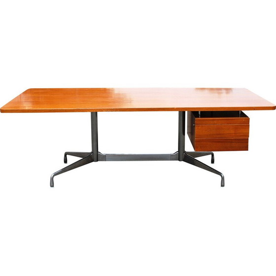 Image 1 of Vintage bureau in gelakt massief hout en verchroomd aluminium van Charles en Ray Eames