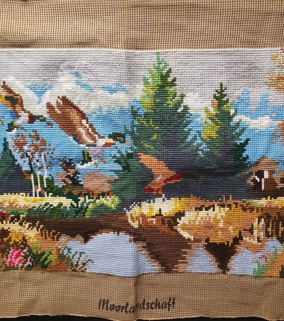 Image 1 of 2092 Kruissteek Borduurwerk Met Landschap En Eenden